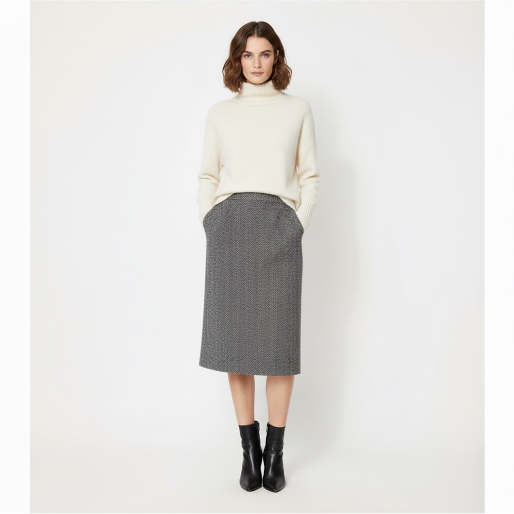Herringbone Tweed Pencil Skirt - Vintage